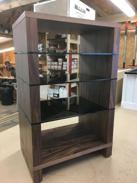Hi Fi Stand by Audinni in hardwood and glass black shelves