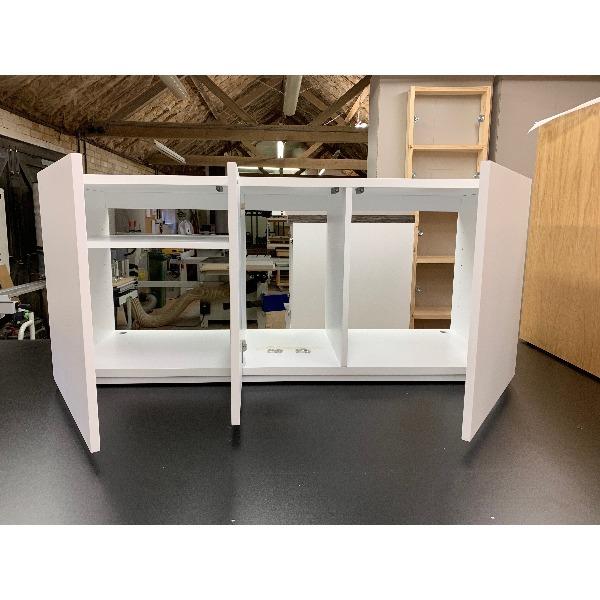 Gravity Trio Large AV Cabinet in white wood with open doors  - Audinni