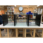 SUPERSTAX Glass Hi Fi TV Stand Unit in black wood with clear glass shelves - Audinni