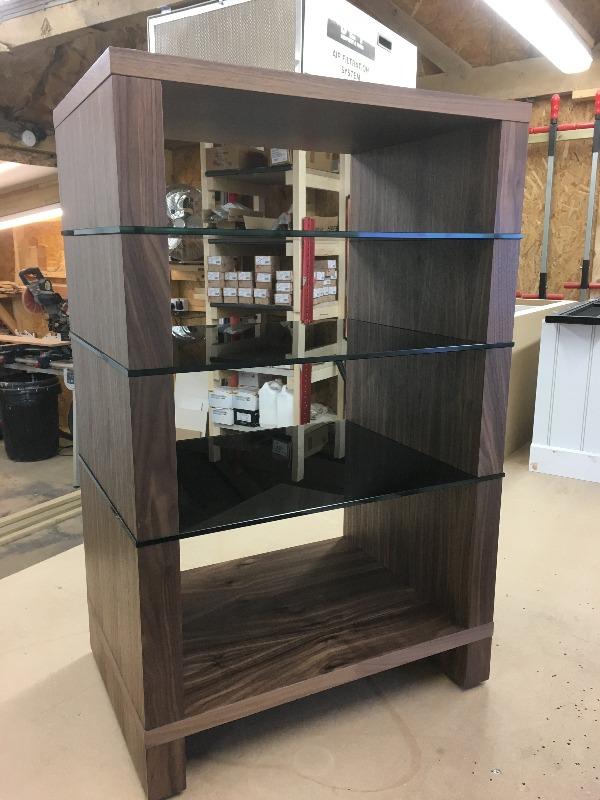 Hi-Fi Stand with dark wood and glass shelves free-standing  - Audinni