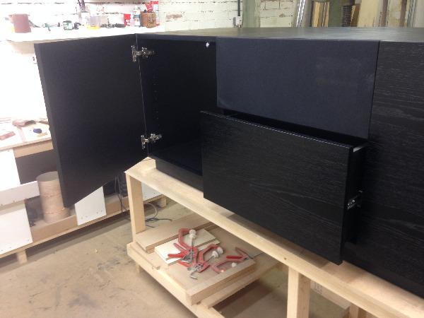 Gravity Trio Large AV Cabinet in dark wood with doors and draws  - Audinni