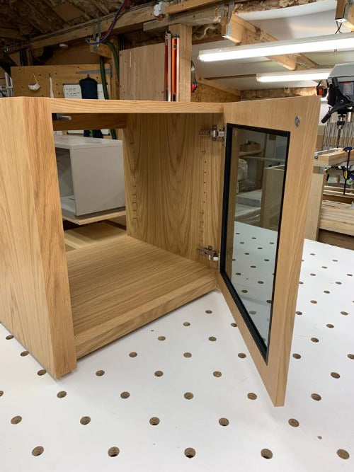 Aveos Cube wooden hi fi cabinet with open glass door  - Audinni