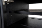 Aveos Alto AV Furniture Cabinet with wooden shelvesand Hi Fi Unit with dark walnut wood and glass door