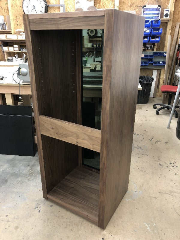 bespoke wooden and glass cabinetry for record player. vinyl player stand