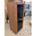 bespoke made glass and dark wood cabinet