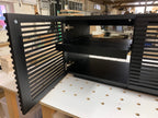 Linear Trio Large AV Cabinet in black wood finish, with optional pull-out draw inside